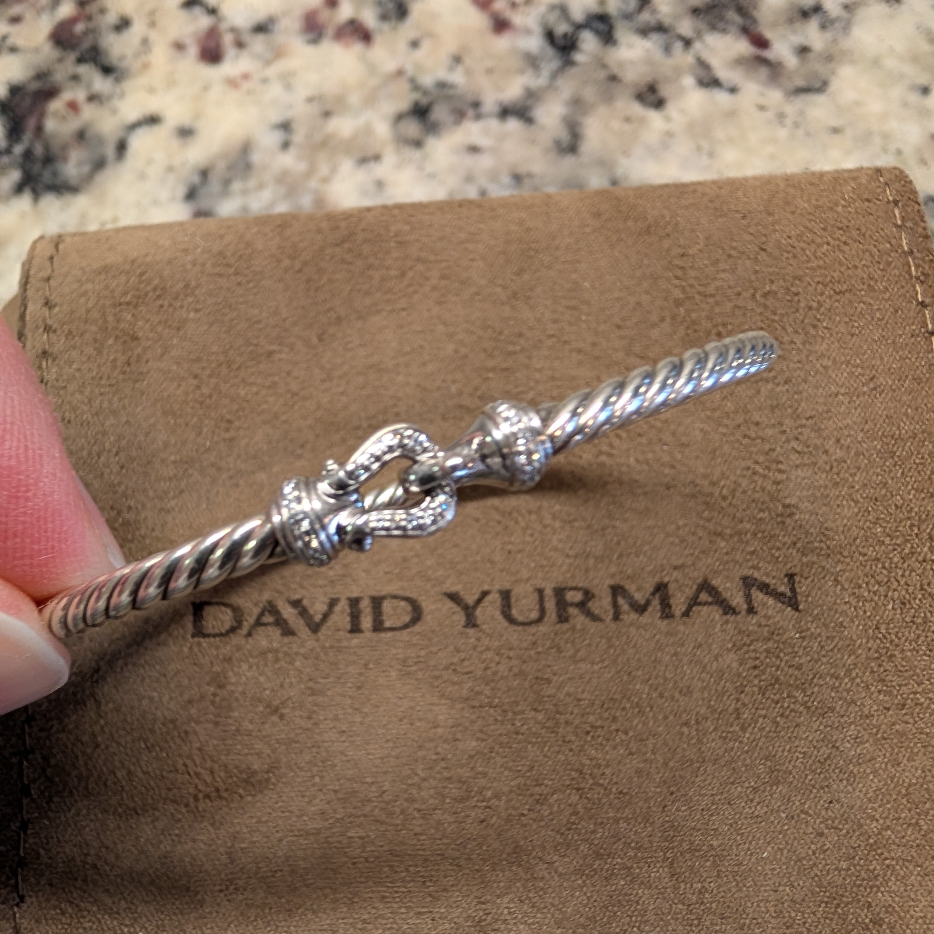 Authentic David Yurman Silver Buckle Cable Bracelet With Diamonds